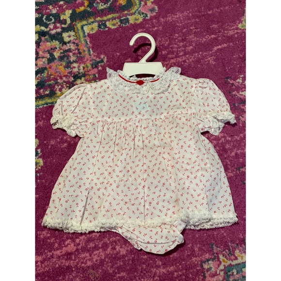 70s Jcpenny Toddletime Redlace ruffled floral Dress with bloomers